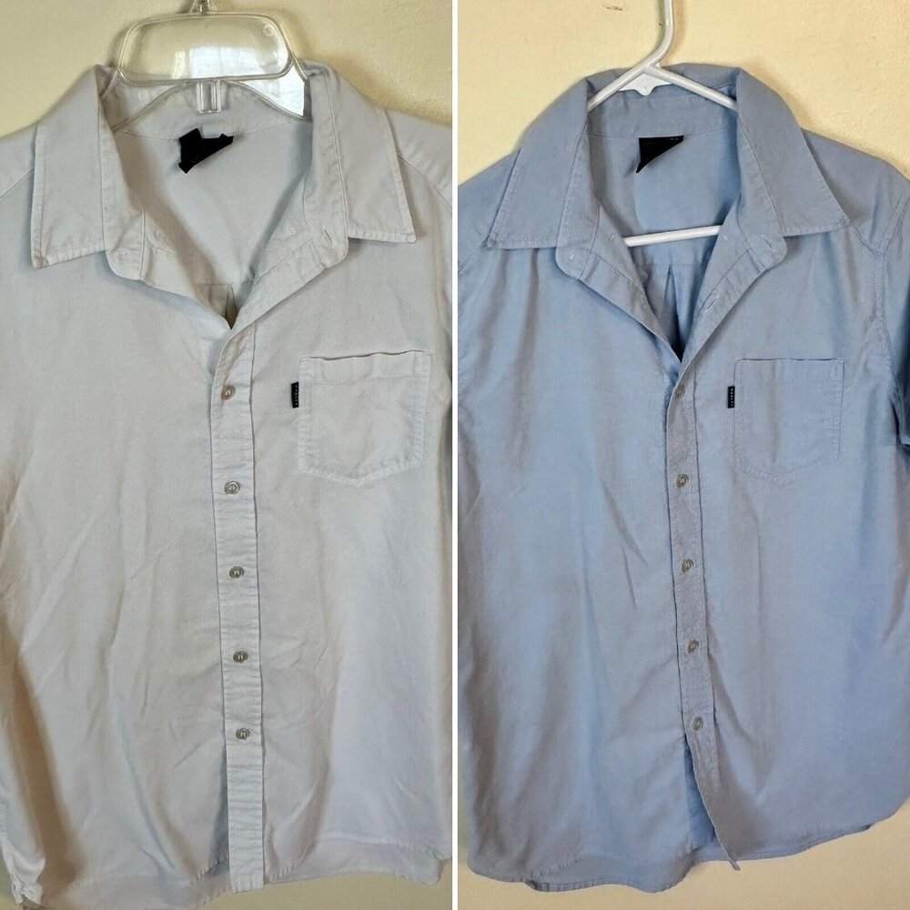 Lot Of 2 Mens Oakley Short Sleeve Button Up Shirts Blue & White Medium